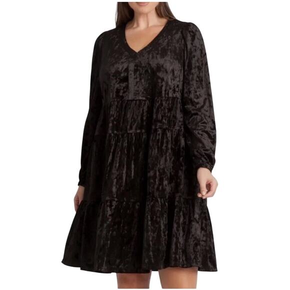 Adyson Parker Dress 1X Black Crushed Velvet Tiered Whimsigoth Witchy *flaw - Picture 1 of 11